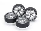 Tamiya Mini 4WD Grade Up Part super hard tires & Mat chrome wheels  (spyral), TAM51178, by TAMIYA