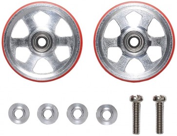 Tamiya Mini 4WD Grade Up Part ALUMINUM BALL-RACE ROLLERS (19MM, 6-SPOKES) WITH PLASTIC RINGS (RED)  , TAM55138, by TAMIYA