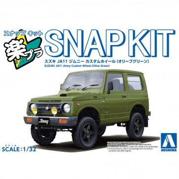 Aoshima 1/32 Raku-Pla Snap Kit No.18CU-OG Suzuki JA11 Jimny Custom Wheel (Olive Green), AOS04122, by AOSHIMA