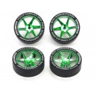 Tamiya [MINI 4WD SPECIAL PROJECT] Fully Cowled 30th Anniv. Super Hard Low Profile Tires & Matte Green Plated Wheels, TAM56661, by TAMIYA