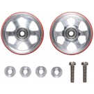 Tamiya Mini 4WD Grade Up Part ALUMINUM BALL-RACE ROLLERS (19MM, 6-SPOKES) WITH PLASTIC RINGS (RED)  , TAM55138, by TAMIYA