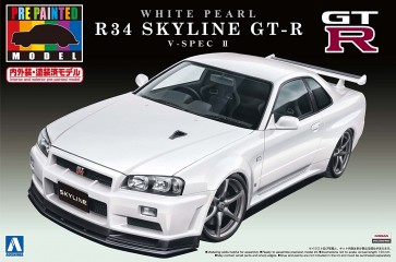 Aoshima 1/24 Prepaint model (Painted Plastic model) 32 R34 Skyline GT - R V - Spec II (White Pearl) , AOS08607, by AOSHIMA