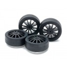 Tamiya Small Dia. Low Friction Low-Profile Tires (26mm) & Carbon Wheels (Fin), TAM55347, by TAMIYA