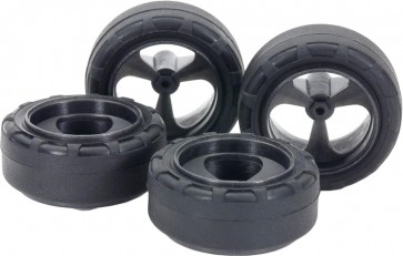 Tamiya Mini 4WD Grade Up Part No.541 GP.541 Small Dia. Low Friction Narrow Tires (24mm) & Carbon Wheels (3-Spoke), TAM55415, by TAMIYA