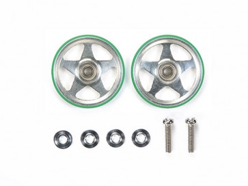 Tamiya Mini 4WD Grade Up Part 19MM ALUMINUM ROLLERS (5 SPOKES) W/PLASTIC RINGS (GREEN)  , TAM54933, by TAMIYA