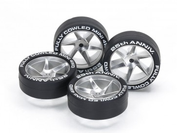Tamiya Mini 4WD Grade Up Part super hard tires & Mat chrome wheels  (spyral)  , TAM51178, by TAMIYA