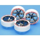Tamiya Mini 4WD Grade Up Part FULLY COWLED MINI 4WD 25TH ANNIV. WHITE TIRES & BLACK PLATED WHEELS  , TAM51154, by TAMIYA