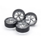 Tamiya Mini 4WD Grade Up Part super hard tires & Mat chrome wheels  (spyral)  , TAM51178, by TAMIYA