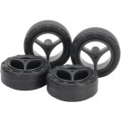 Tamiya Mini 4WD Grade Up Part No.543 Super Hard Small Dia. Narrow Tires (24mm) & Carbon Wheels (3-SPOKE, for SUPER X & XX CHASSIS), TAM55439, by TAMIYA