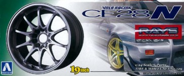 Aoshima 1/24 S Parts Tire & Wheel Set 129 Volk Racing CE 28 N (Titanium Silver) , AOS10020, by AOSHIMA