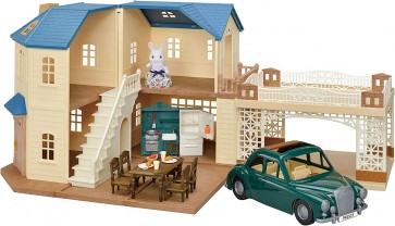 Epoch Sylvanian Families Blue Roof House with Carport Deluxe Set, EPC51872, by Epoch