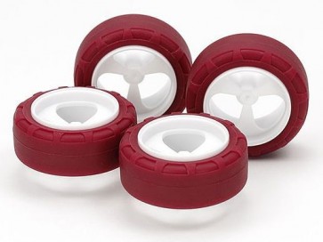 Tamiya Mini 4WD Grade Up Part LOW FRICTION SMALL DIAMETER NARROW TIRE (24MM) & 3 SPOKE WHEELS, TAM56340, by TAMIYA