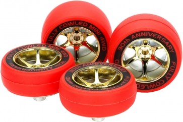 Tamiya [MINI 4WD SPECIAL PROJECT] Mini 4WD Grade Up Part Fully Cowled 30th Anniv. Red Slick Tires & Gold Color Plated Wheels, TAM56654, by TAMIYA