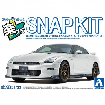 Aoshima 1/32 Raku-Pla Snap Kit No.03CU-BW Nissan R35 NISSAN GT-R 2024 Custom Wheel (Brilliant White Pearl), AOS04115, by AOSHIMA