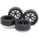 Tamiya Mini 4WD Grade Up Part No.542 Super Hard Small Dia. Low-Profile Tires (26mm) & Carbon Wheels (Y Spoke), TAM55422, by TAMIYA
