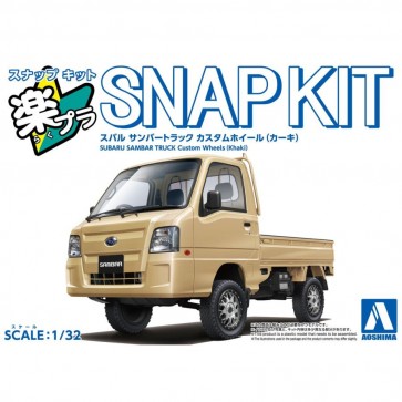 Aoshima 1/32 Raku-Pla Snap Kit No.05CU-KI Subaru Sambar Truck Custom Wheels (Khaki), AOS03880, by AOSHIMA