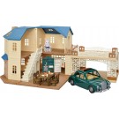 Epoch Sylvanian Families Blue Roof House with Carport Deluxe Set, EPC51872, by Epoch