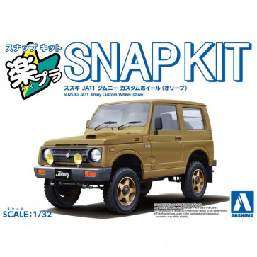 Aoshima 1/32 Raku-Pla Snap Kit No.18CU-OE Suzuki JA11 Jimny Custom Wheel (Olive), AOS04153, by AOSHIMA