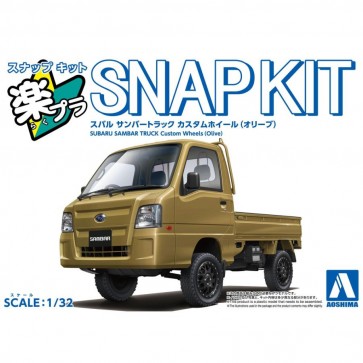 Aoshima 1/32 Raku-Pla Snap Kit No.05CU-OE Subaru Sambar Truck Custom Wheels (Olive), AOS03903, by AOSHIMA
