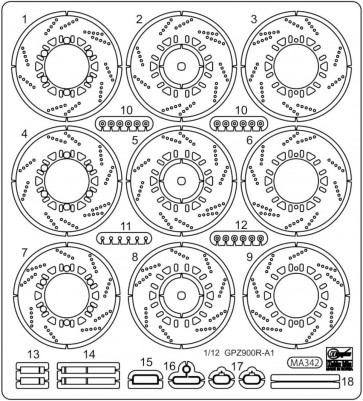 Hasegawa 1/12 Etching Parts for Kawasaki GPZ900R (A1) (1984), HAS17782, by HASEGAWA