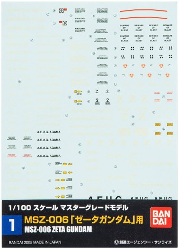 BANDAI  For Gundam Decal MG Z Gundam   Plastic Model kit, BAN40955, by BANDAI
