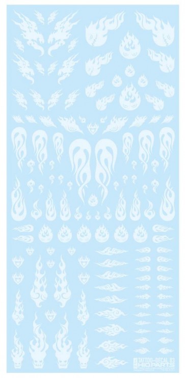 HI Q PARTS 1/12 TATTOO DECAL 03 FIRE CLEAR WHITE (1PCS)  , HIQ74506, by HI Q PARTS
