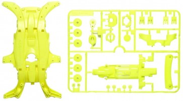 Tamiya Mini 4WD Grade Up Part MA FLUORESCENT-COLOR CHASSIS SET (YELLOW)  , TAM54957, by TAMIYA